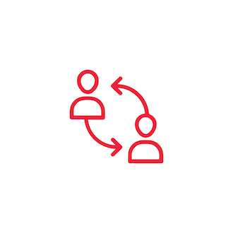 Icon depicting 2 people working together