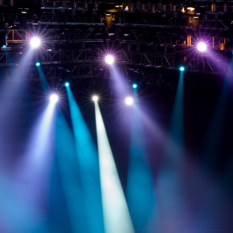 purple white and blue stage lights