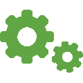 Icon featuring gears to represent the process development