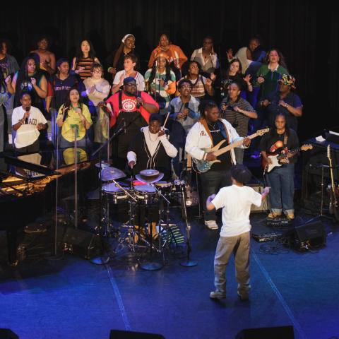 Student Gospel Ensemble singing on the BPC Stage