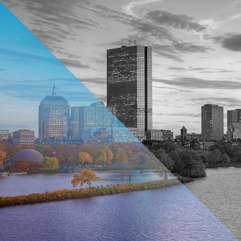 Boston skyline across the Charles River 