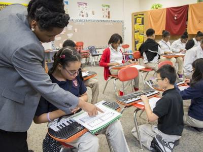 Teacher in a music classroom