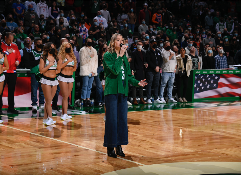 Ella-Jane Sharpe performs at the Boston Celtics December 18 game