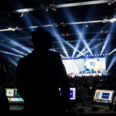 A person running the lights for a show