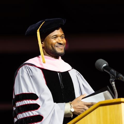 Usher speaks at the commencement ceremony 