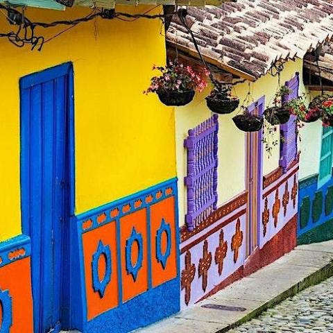 Bogota Columbia external shot, colorful buildings