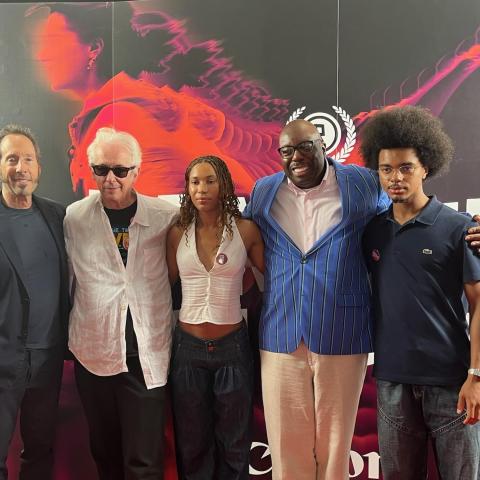 Left to right: Assistant professor Martin Shore; Raindance Film Festival founder Eliot Grove; student Honor Minors; Africana Studies Department chair Dr. Mike Mason; and recent graduate Samuel Apoutou.