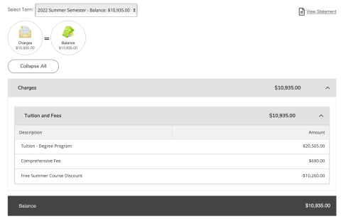 Screenshot of billing statement