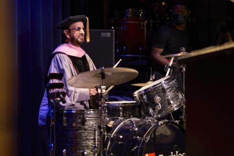 Ringo Starr playing the same brand and style of drums he played with the Beatles 