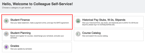 image of self-service landing page with student finance highlighted