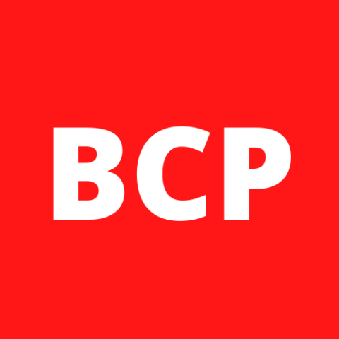BCP logo. Red background, White lettering that says BCP
