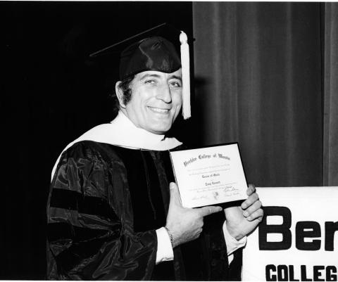 Tony Bennett receiving his Honorary Degree of Doctor of Music from Berklee in 1974