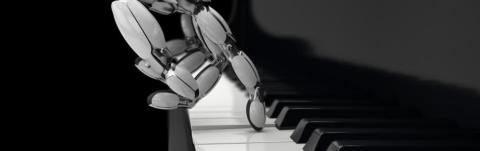 Digital image of a robot's hand playing a piano