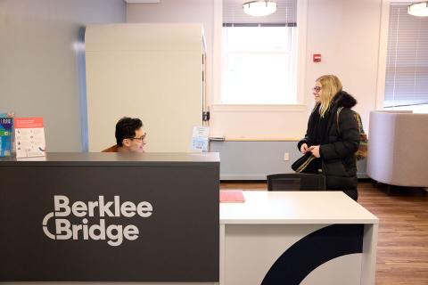 Student meets with staff at Berklee Bridge