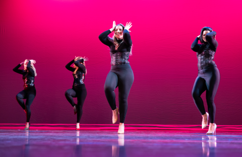 Camila Escobar (center) earned high praise from the judges for her Latin dance moves in “Que Me Baile.”