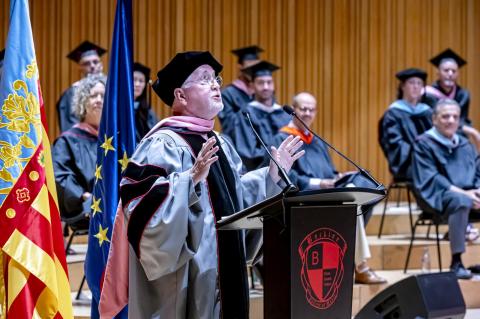 Berklee Valencia's Honorary Doctorate  Patrick Doyle addresses the class of 2025 during commencement celebrations  