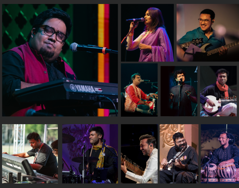 Collage of musicians for the Berklee Indian Exchange