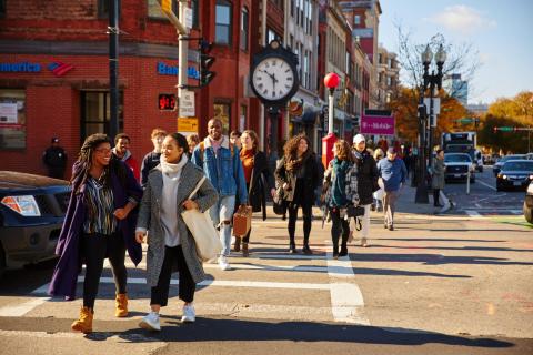 students crossing the street