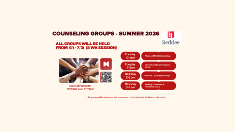 Counseling Groups- Summer 2026. All Groups will be held from 6/1-7/31