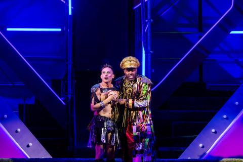 Nick Cearley as Puck and De'Lon Grant as Oberon in A Midsummer NIght's Dream