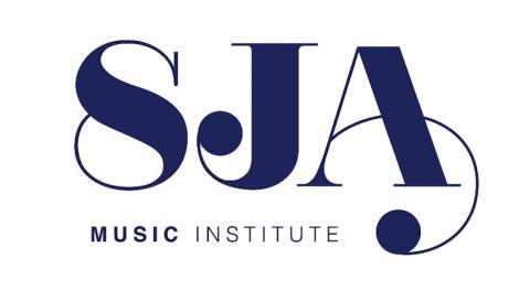SJA logo has large S, J, and A letters in blue text, with the words Music Institute underneath
