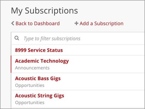 screenshot of the subscription management screen